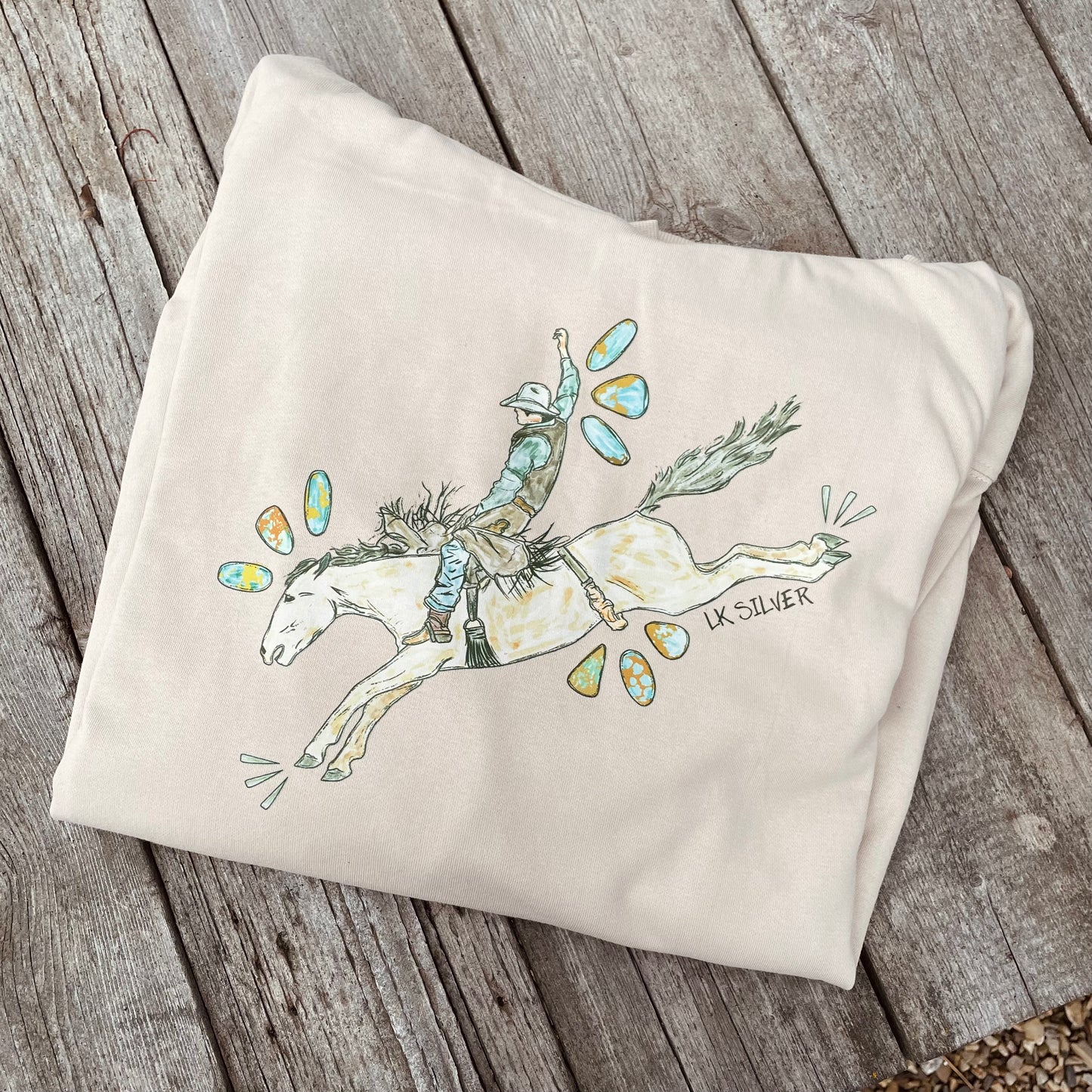 Turquoise Bronc Hoodie - Beige