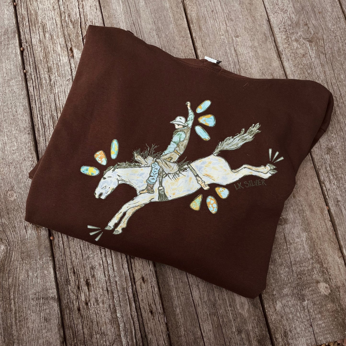Turquoise Bronc Hoodie - Brown