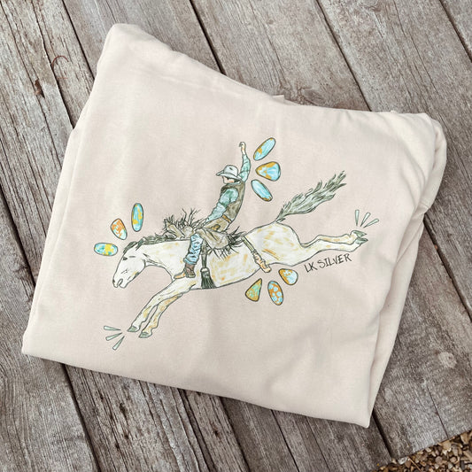Turquoise Bronc Hoodie - Beige